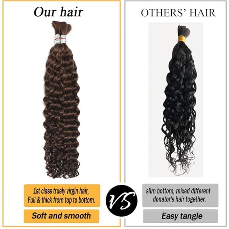 Miss Lee Human Braiding Hair for Boho Knotless Braids Bulk Curly Bundles Human Hair for Micro Braiding Wet and Wavy Water Wave No Weft Human Hair Extension for Box Boho Braids 100g (4#,16inch)