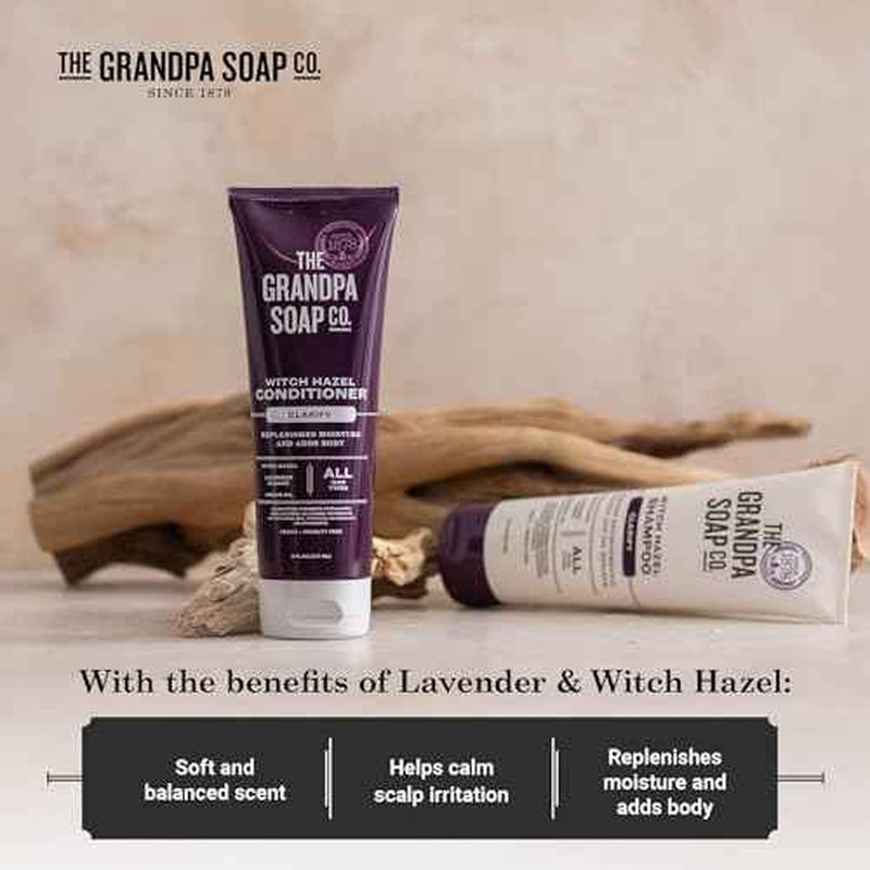 The Grandpa Soap Company Clarifying Witch Hazel Conditioner - Relieves Scalp Conditions and Protects Against Buildup, With Lavender Flower, Sulfates and Parabens Free, 8 Fl Oz, 2 Pack