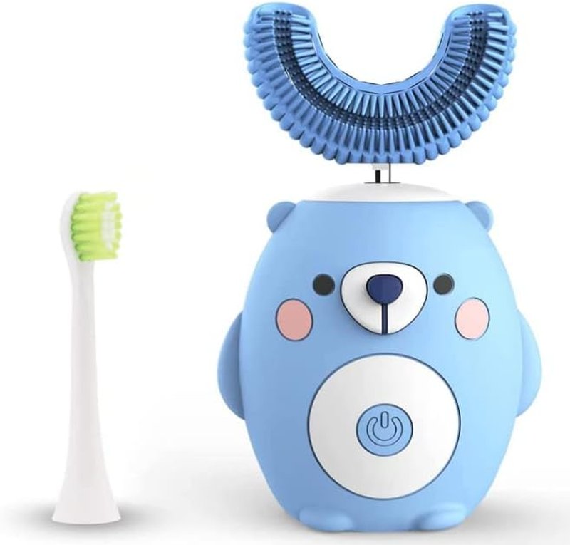 Electric Kids Toothbrush - U Shaped Ultrasonic Design with 2 Brush Heads | 6 Cleaning Modes, Blue (Ages 2-7)