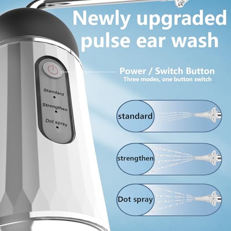 Ear Wax Removal, Portable Water Powered Ear Cleaner with Basin, Electric Ear Cleaning Kit with 3 Pressure Modes, Ear Irrigation Flushing System for Adults and Kids, (Silver)