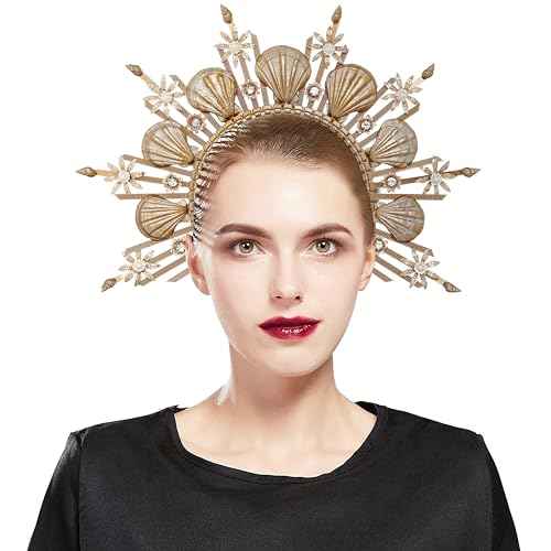 Fantherin Women's Goddess Halo Crown Headpiece - Mermaid Headband Seashell Crown for Costume Halloween Cosplay Party (Bronze)