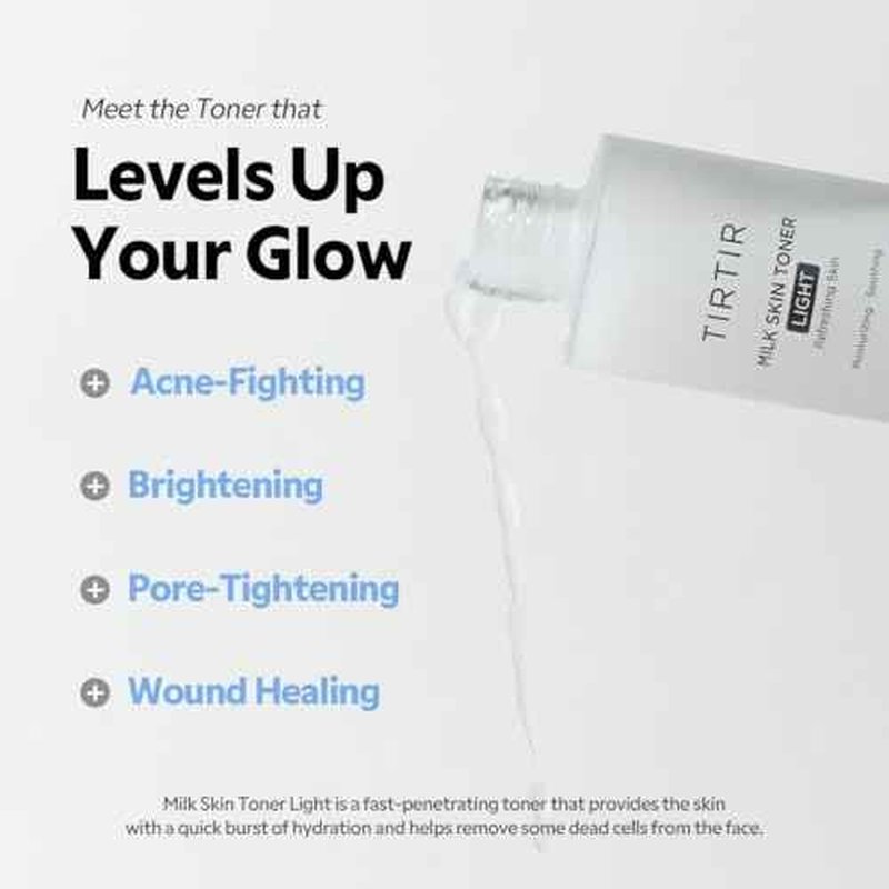 TIRTIR Milk Skin Rice Toner Light | Instant Hydration with 4% Niacinamide, Pantenol, Lightweight, Pore-Tightening, Vegan, Acne-Prone, Oily Skin, Fungal Acne Safe, Korean Skin Care, 0.67 Fl Oz