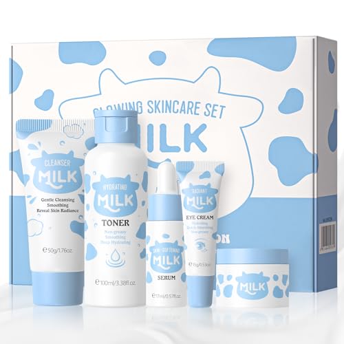Milk Skincare Set Girls Gifts - Teens Skin Care Kit - Skin Care Set for Women Kids - with Cleanser,Face & Eye Cream,Lotion Toner(5pcs B)