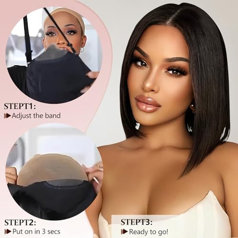 Bob Glueless Wigs Human Hair Pre Plucked Pre Cut 6x4 HD Transparent Lace Front Wigs Human Hair 150% Density Wear and Go Short Straight Wigs for Black Women No Glue 14 Inch