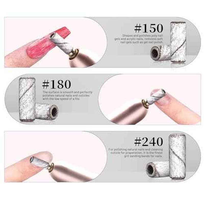 BLESWIN 200Pcs 3mm Small Sanding Bands with 2Pcs Small Mandrel Bit for Nail Drill, Upgrade Mini Nail Sanding Bands for Acrylic Nails Gel Removing Shaping, Manicure Nail Salon Use (240#Pink+180#White)