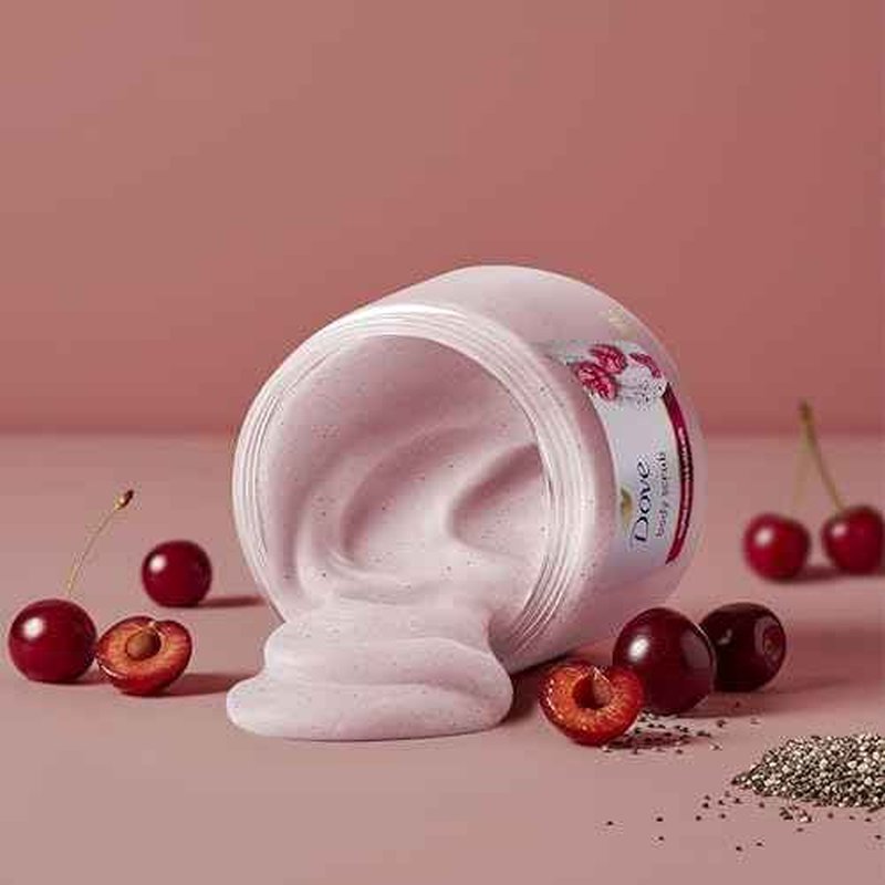 Dove Cherry & Chia Milk Body Scrub Exfoliates and Deeply Nourishes for Smooth, Radiant Skin 15 oz