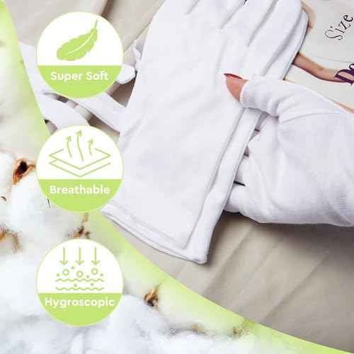 4 Pairs Cotton Moisturizing Gloves Touchscreen - 100% White Cotton Gloves for Dry Hands Eczema Sleeping Overnight Lotion Spa Treatment - Moisturizing Night Gloves