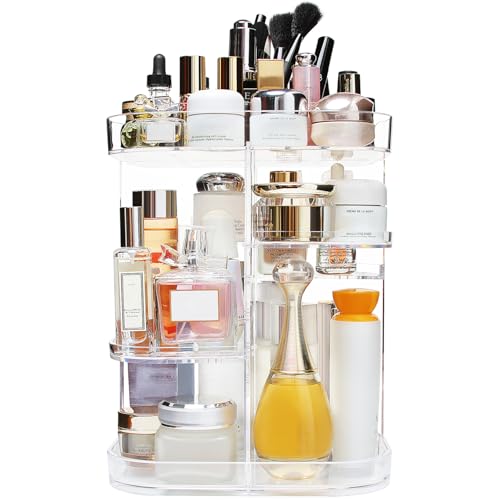 360-Degree Makeup Organizer, DIY Adjustable Rotating Cosmetic Storage Carousel Spinning Holder Storage Rack with 5 Layers Large Capacity, Best for Countertop, Square