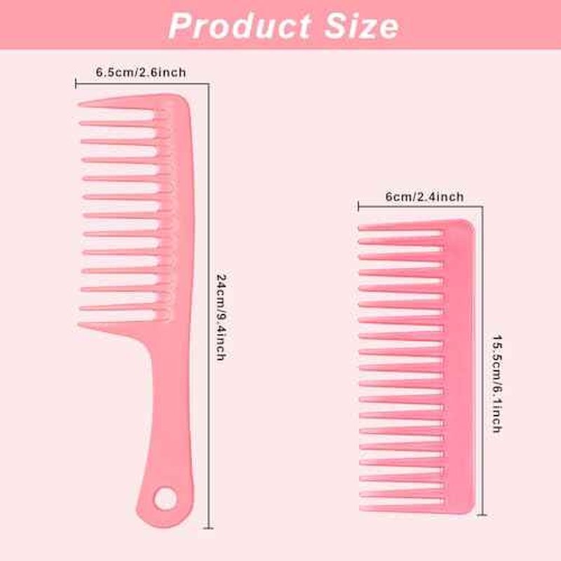 2PCS Wide Tooth Comb for Curly - Large Hair Detangling Comb,Styling Comb for Wet Dry Hair,Hair Care Comb for Women Men,Shampoo Shower Comb (Pink)