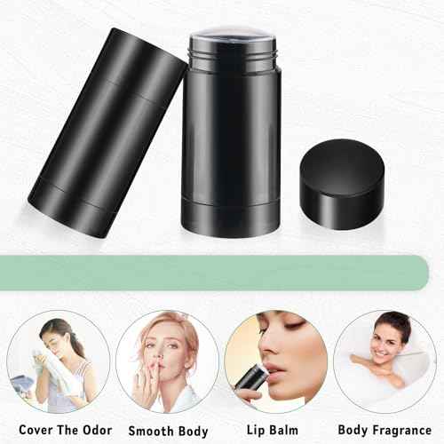 12 Pcs 30g/1oz Black Deodorant Containers Refillable Bottom Refilling Round Stick Plastic Twist Up Deodorant Bottles for DIY Chapstick Lip Balm Crayon