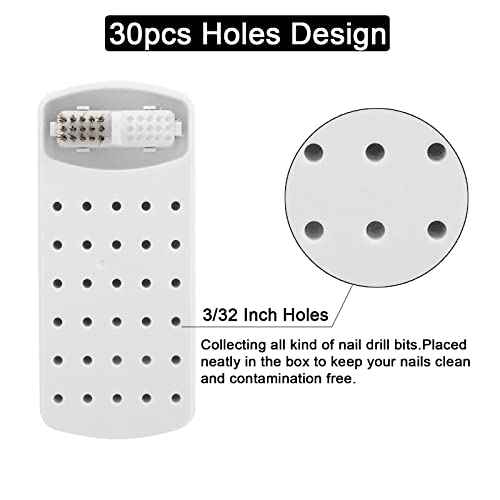 2 In 1 Nail Drill Bits Holder & Nail Drill Bits Cleaner Case,30 Holes Dustproof Nail Art Drill Bits Stand for Nails Display Organizer Container Manicure Tools (Not Include Nail Drill Bits) White