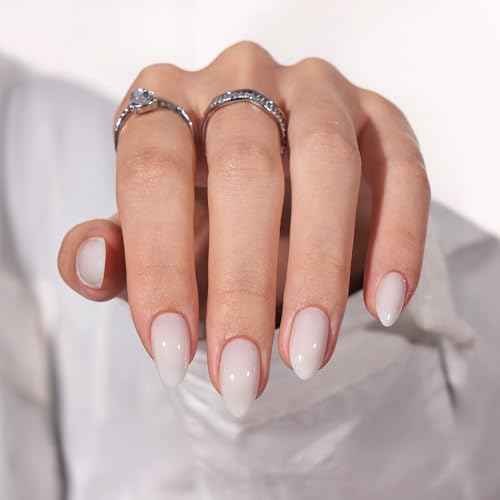 BTArtbox White Press On Nails Short - Soft Gel Press on Nails Almond, White Glue on Nails with Nail Glue, Reusable Stick on Nails in 16 Sizes, Cream Puff