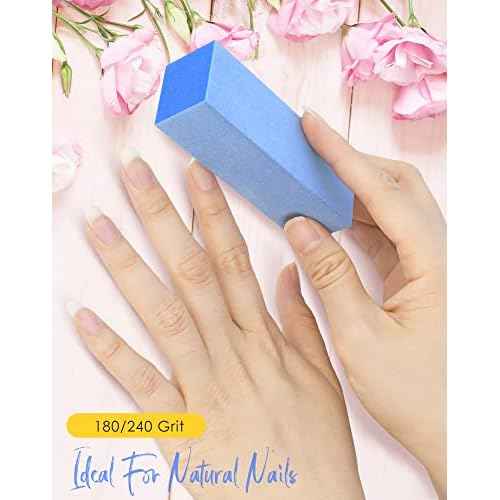 Maryton Nail Buffer Blocks, Fine Grit 180/240 Professional Salon Quality 3 Way Blue Buffing Blocks for Natural Nails - Buff Nails Prior to Application of Gel Polish, Acrylic, 5 Count