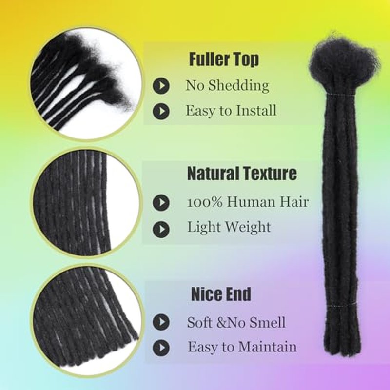 12 Inch Permanent Loc Extensions Human Hair 0.6cm 30 Strands Natural Black Handmade Dreadlocks Human Hair Dreads Extensions for Men/Women/Kids