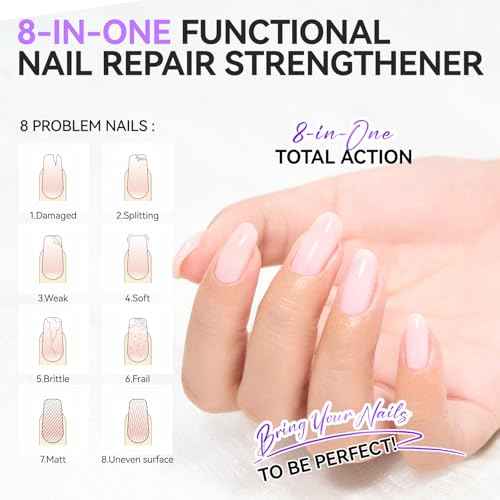 Nail Ridge Filler For Damaged Nails: Gelike ec 8 in 1 Nail Strengthener for Thin Nails and Growth,Protein Nail Ridge Filler with Top Coat Free