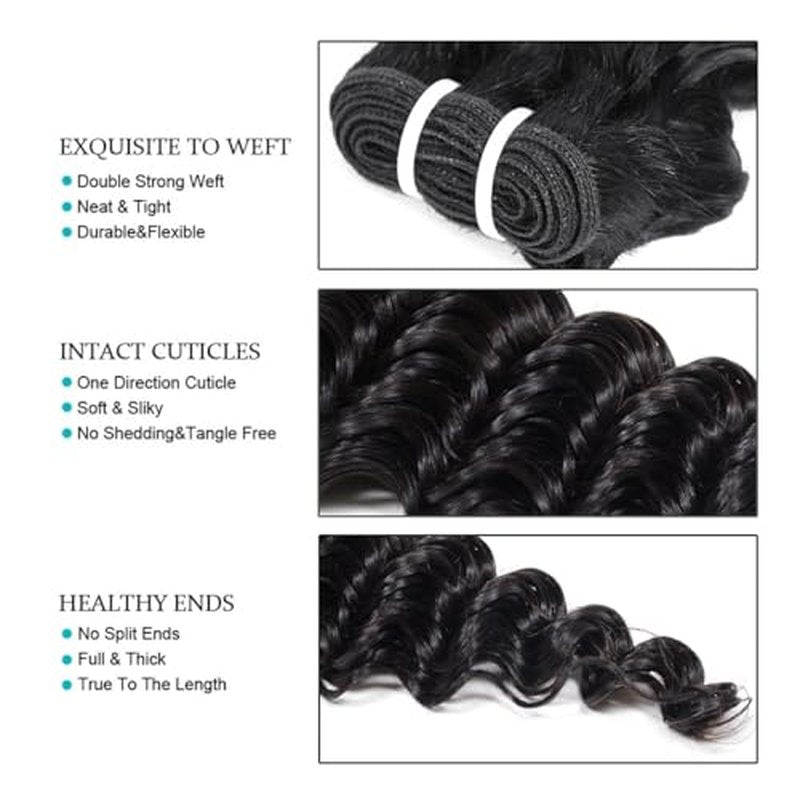 Deep Wave Human Hair bundles 14 Inch 12A Grade Brazilian Human Hair 100% Virgin Weave Bundles Human Hair for Black Women (14'' 14'' 14'' 14'')