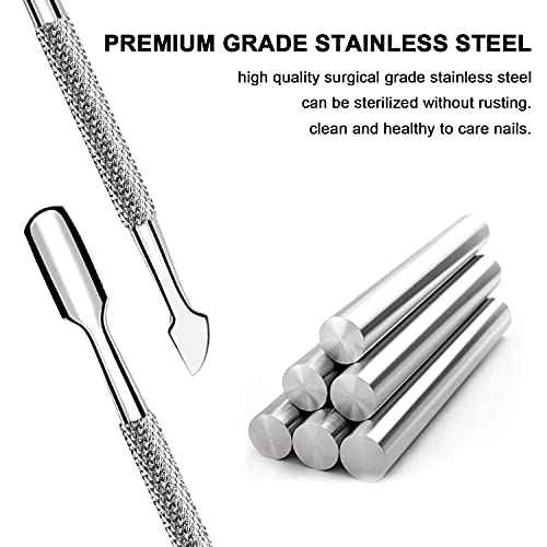 2 Pcs Cuticle Pusher Cutter and Remover, Professional Double Ended Stainless Steel Dual Head Cuticle Pusher Tool Nail Care Polish Remover Cuticle Trimmer, Durable Manicure and Pedicure Tool (Silver)