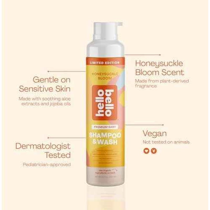 Hello Bello Ultra-Hydrating Baby Shampoo & Body Wash, Honeysuckle Bloom Scented, Tear Free & Safe for Sensitive Skin, Dermatologist Tested & Pediatrician Approved, 10oz Bottle