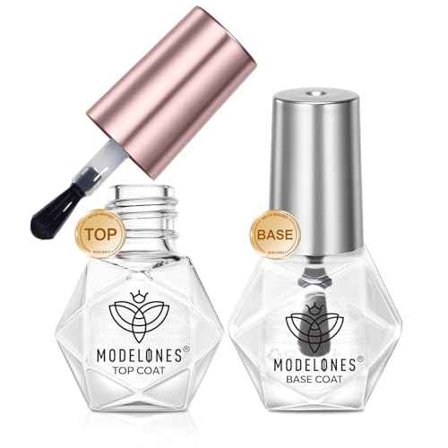 modelones 2 Pcs No Wipe Top Coat and Base Coat Nail Polish Set, Clear Quick Dry Nail Polish High Shine Long Lasting Glossy Regular Nail Lacquer Air Dry Fast Base Top Coat Gifts for Women Nail Art 5 ML