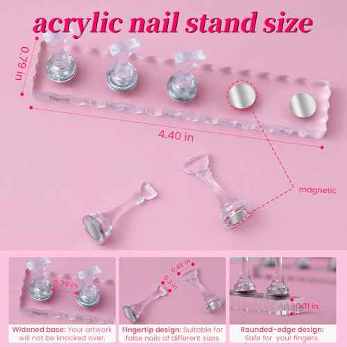 Nail Stand For Press Ons extra-high Nail Tip Holder For Painting Art Magnetic Acrylic Display, Heart Nail Stand, 200PCS Double Sided Tape For Fake nails,Nail Decorating Accessories Kit For Beginners Home, Salon
