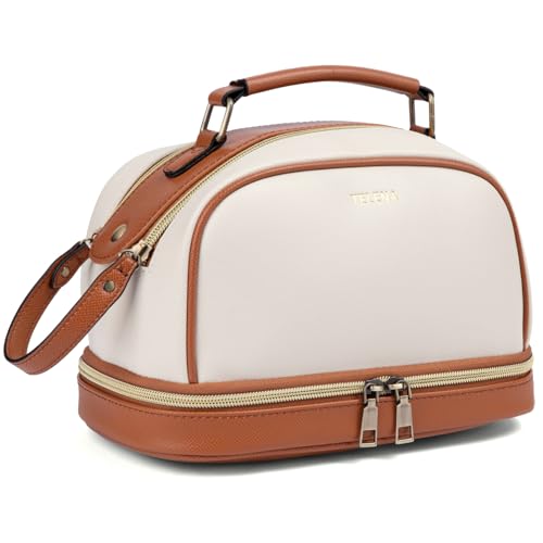 Travel Cosmetic Toiletry Makeup Bag - Multifunctional Essentials Organizador,Water Resistant Accessories for Women & Girls,Portable Toiletries kits,Beige Withe