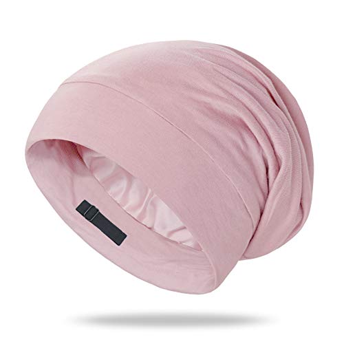 OLESILK 100% Mulberry Silk Bonnet for Sleeping Women, Silk Hair Wrap for Sleeping, Silk Sleep Bonnet for Women&Men, Real Silk, Not Satin Pink