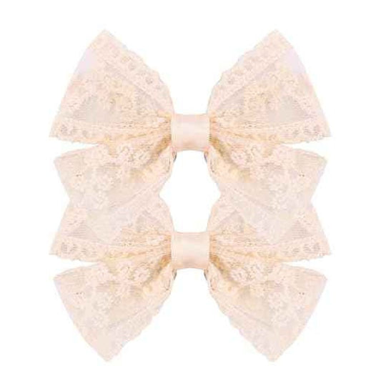 3-Inch Lace Hair Bow Clips for Girls-2PCS Vintage Multicolor Bowknot Hair Accessories, Perfect for Weddings, Birthdays & Special Events-Ivory