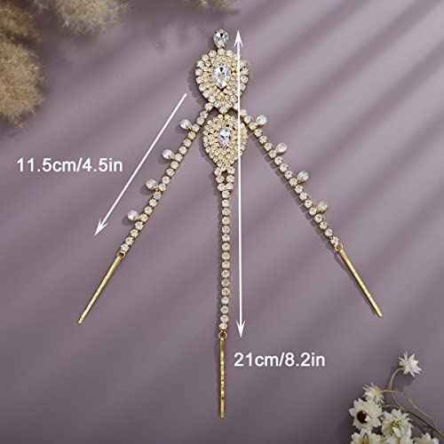 Xerling Bridal Forehead Headpiece for Wedding Zircon Crystal Dangling Tassel Head Chain Clip-on Hair Accessories for Women Boho Hair Piece (Gold)
