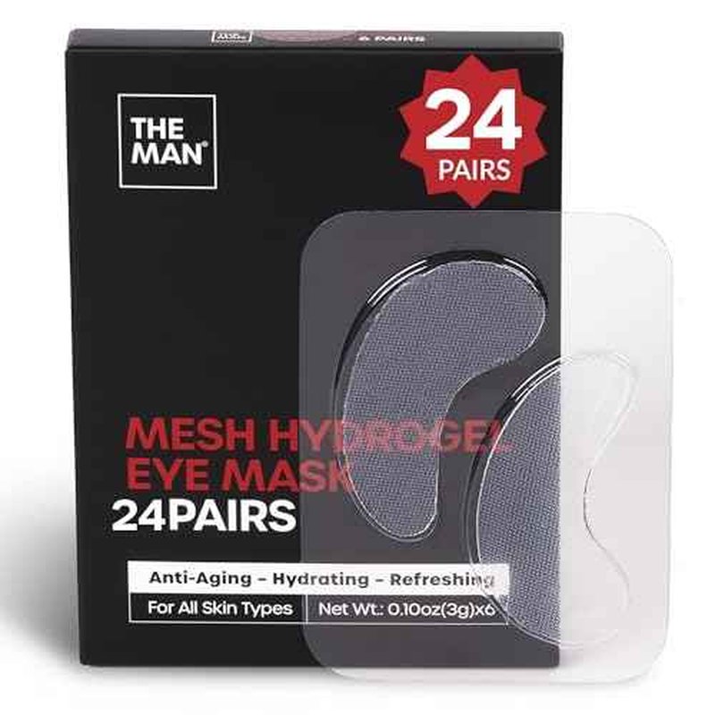 The Man Mesh Hydrogel Under Eye Patches for Men - Cooling, Hydrating & Firming Eye Masks for Dark Circles & Puffiness - Men's Anti-Aging Patches with Hyaluronic Acid, Collagen & Vitamin E. (24 Pairs)