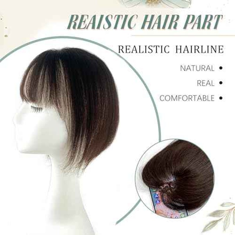 Brown Hair Topper With Bangs Real Human Hair Toppers For Women With Thinning Hair 360¡Æ 3D Cover Hair Pieces with Bangs For Women (12Inch, Brown with Bangs)