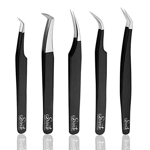 SIVOTE Eyelash Extension Tweezers for Classic & Volume Lashes, 5-Pack, Black