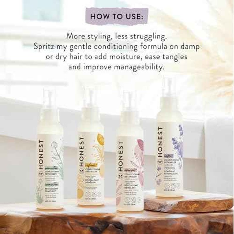 The Honest Company Fragrance-Free Conditioning Hair Detangler Tear-Free Hypoallergenic Leave-In Conditioner and Fortifying Spray for Sensitive Skin 4 fl oz