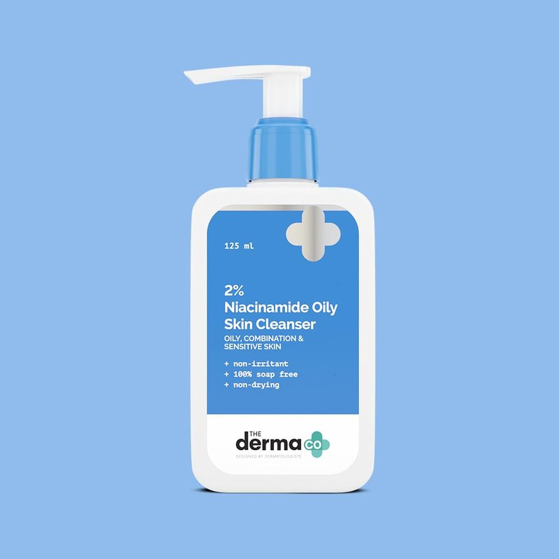 The Derma Co 2% Niacinamide Oily Skin Cleanser for Sensitive, Oily & Combination Skin 125 ml Non-Irritant Soap-Free Non-Drying Gently Cleanses Makeup With 0.1% ww Salicylic Acid