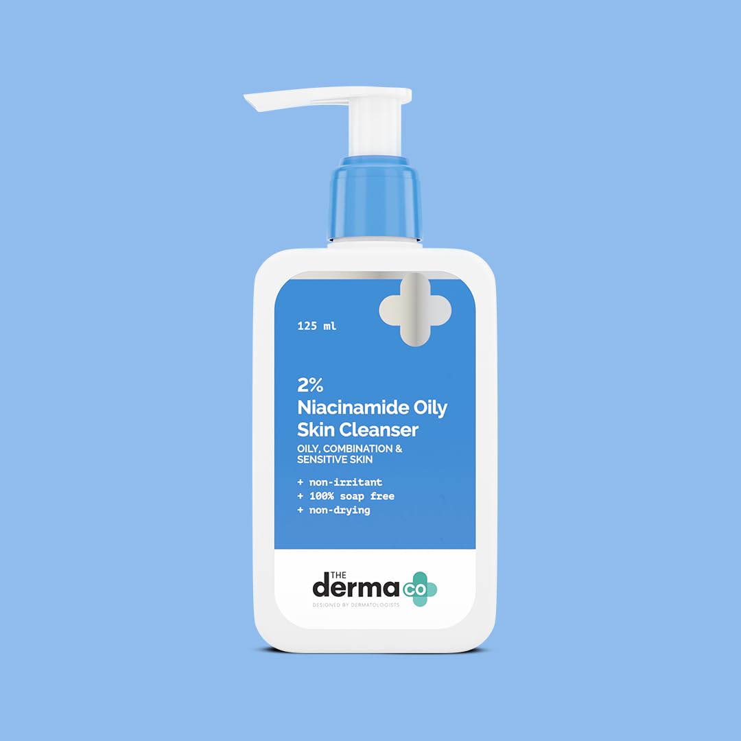 The Derma Co 2% Niacinamide Oily Skin Cleanser for Sensitive, Oily & Combination Skin 125 ml Non-Irritant Soap-Free Non-Drying Gently Cleanses Makeup With 0.1% ww Salicylic Acid