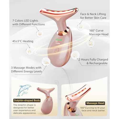 Light Based Face-Neck-Massager - 7 Color Portable Facial Massager for Skin Care, Rose Gold