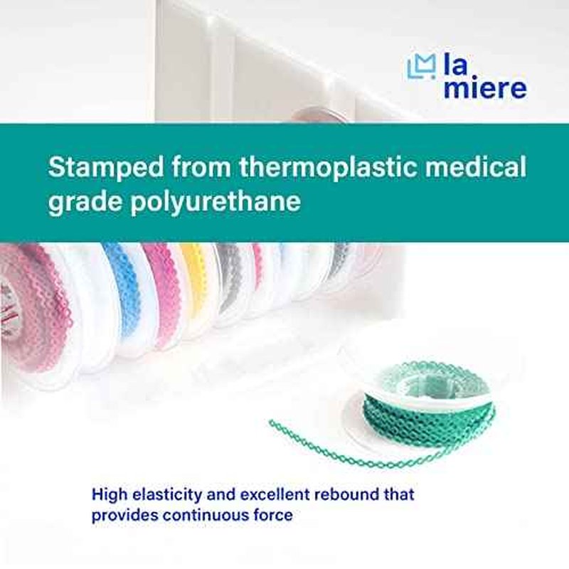 LA MIERE 1 Roll Orthodontic Rubber Chains, Braces Power Chains consisted force in closed, short, long 15''spools (closed, 0.113¡¯¡¯(2.5mm), Turquoise)