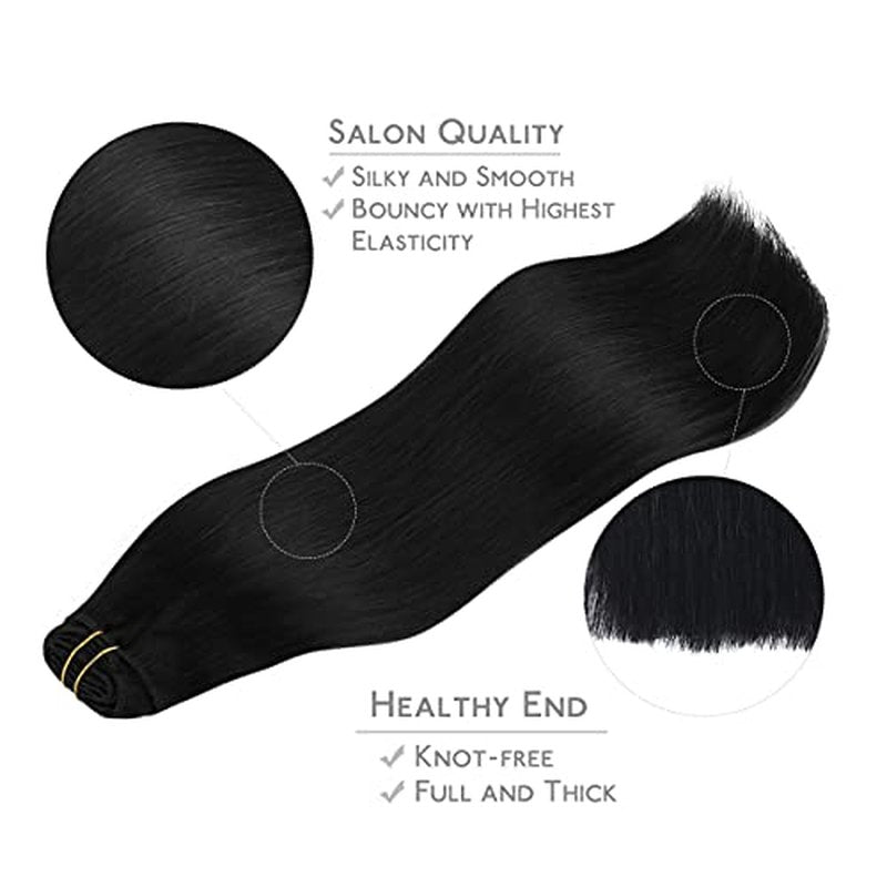 Wennalife Clip in Jet Black 16 Inch 120g 7pcs Human Hair Extensions Remy Clip in Hair Extensions Double Weft