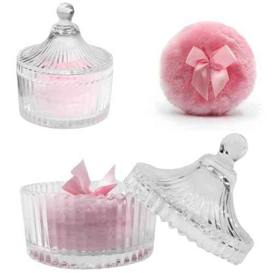 2 Pcs Large Body Powder Puff and Container Powder Container with Puff Crystal Case Soft Washable Reusable Velour Face Body Glitter Wet Dry Makeup (Pink)