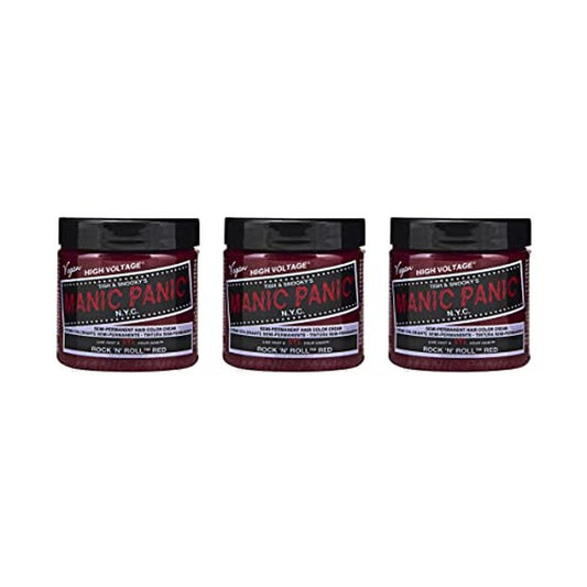 MANIC PANIC Classic Rock N Roll Red Semi Permanent Hair Color - Warm Medium Red Hair Dye for Women & Men That Lasts 4-6 Weeks - Vegan, Ammonia & Cruelty-Free - Create & Mix Custom Shades (4oz / 3pk)