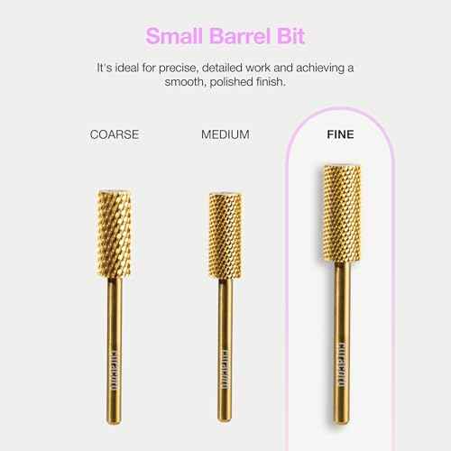 Curacoro Nail Drill Bits 3/32'' - Small Barrel Carbide Bit (Fine) for Professional Finish, Gently Remove, Buff & Polish Gel Nails, Nail Art Pedicure Manicure Salon & Home