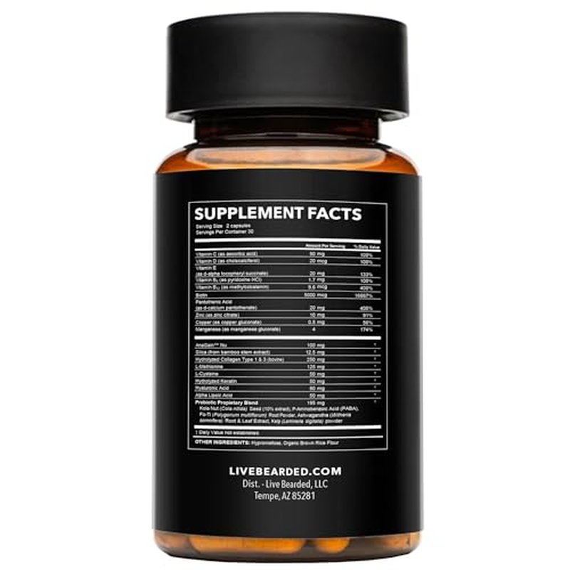 Live Bearded Beard Boost - Beard Growth Vitamins for Men with Biotin, Collagen, Silica, Fo-Ti Root - Facial Hair Growth for Men, Made in The USA | 60-Day Supply