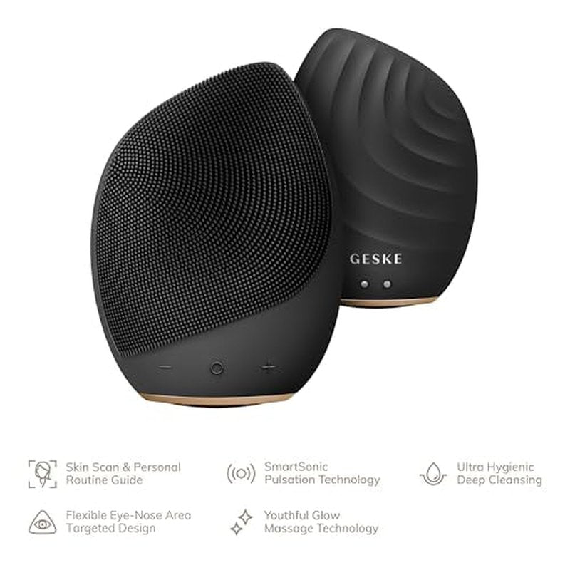 GESKE SmartAppGuided¢â Sonic Facial Brush 5 in 1 | Vibrating Electric Facial Cleansing Brush | Soft Silicone Brush | Professional Facial Cleanser | Skin Cleanser & Exfoliator | Face Massager