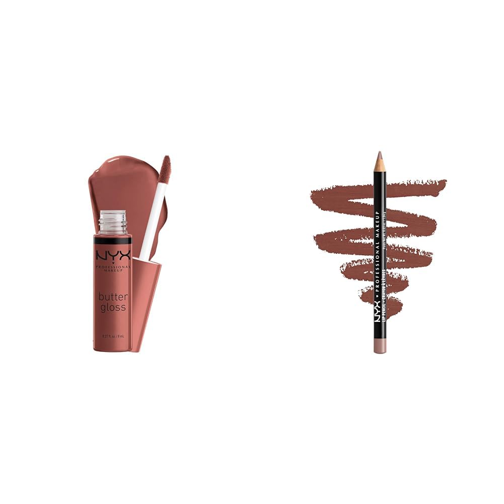 NYX PROFESSIONAL MAKEUP Butter Lip Gloss & Slim Lip Liner Pencil Bundle in Praline & Mahogany, 1 Kit