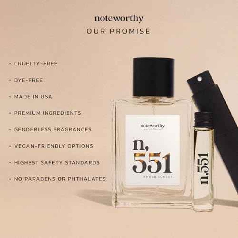 Noteworthy n,551 Amber Sunset Eau De Parfum ? Lily of the Valley, Amber, Sandalwood | Sophisticated, Warm Fragrance for Any Occasion | Long-lasting Unisex Perfume for Women & Men (100ml)
