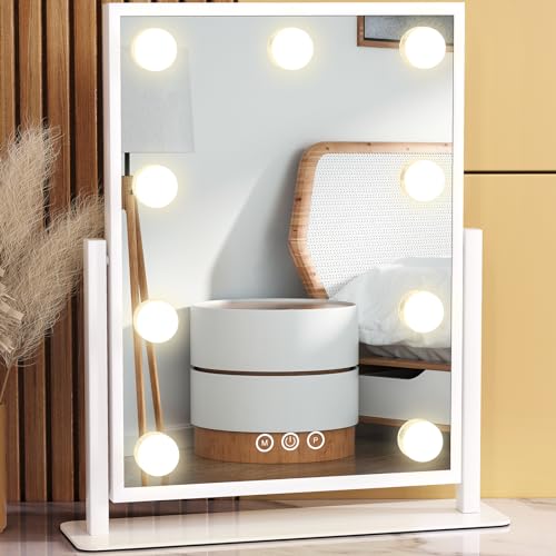 Vanity Mirror with Lights, Lighted Makeup Mirror Hollywood Makeup Mirror with 9 Dimmable Bulbs and 3 Color Lighting Modes, Smart Touch Control, 360¡ÆRotation