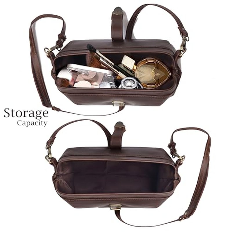 Premium Leather Cosmetic Bag for Women ? Large Capacity Travel Makeup Organizer Pouch with Handle & Shoulder Strap, Vanity Makeup Case, Durable Leather Bag & Cosmetic Organizer For Travel - Brown