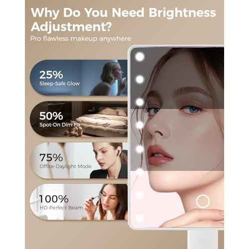 Christmas Lighted Makeup Mirror with Lights, Vanity Mirror with Lights, 16 LEDS Dimmable Desk Mirror with Light, Present Gifts for Teenage Girls, Beauty Makeup Mirror, Dorm Room Essentials for Girls