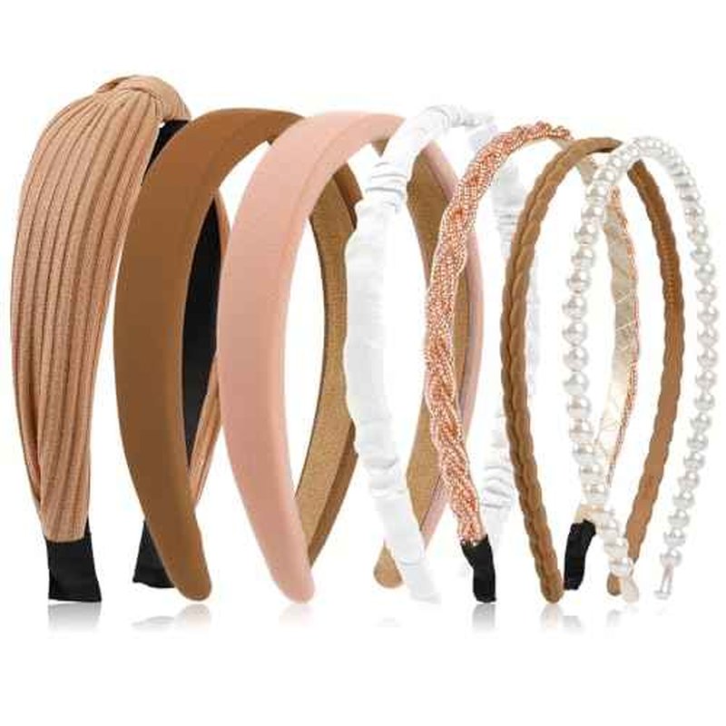 7 Pcs Headbands for Women Non Slip Headband Brown Knotted Headband for Women Pearl Headbands Different Fashion Headbands Hair Accessories