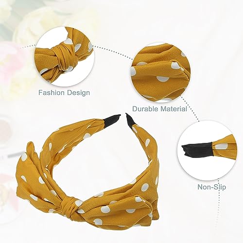 VOCOSTE Polka Dots Wide Bow Headbands, Fashion Hair Hoop with Bow Knotted, Yellow, for Girl Women