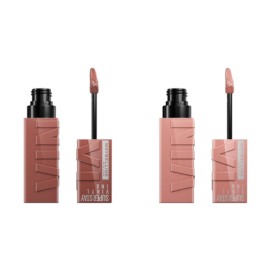 MAYBELLINE Super Stay Vinyl Ink Longwear No-Budge Liquid Lipcolor Makeup, Highly Pigmented Color and Instant Shine, Punchy Nude and Captivated Pink Lipstick, 0.14 fl oz, 1 Count Bundle